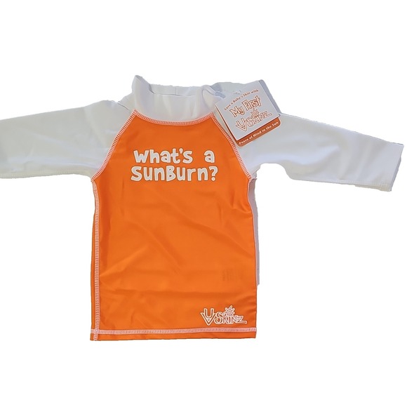 Uv Skinz Other - UV Skinz UPF 50+ Long Sleeve Rash Guard Swim Shirt Orange White 12/24m